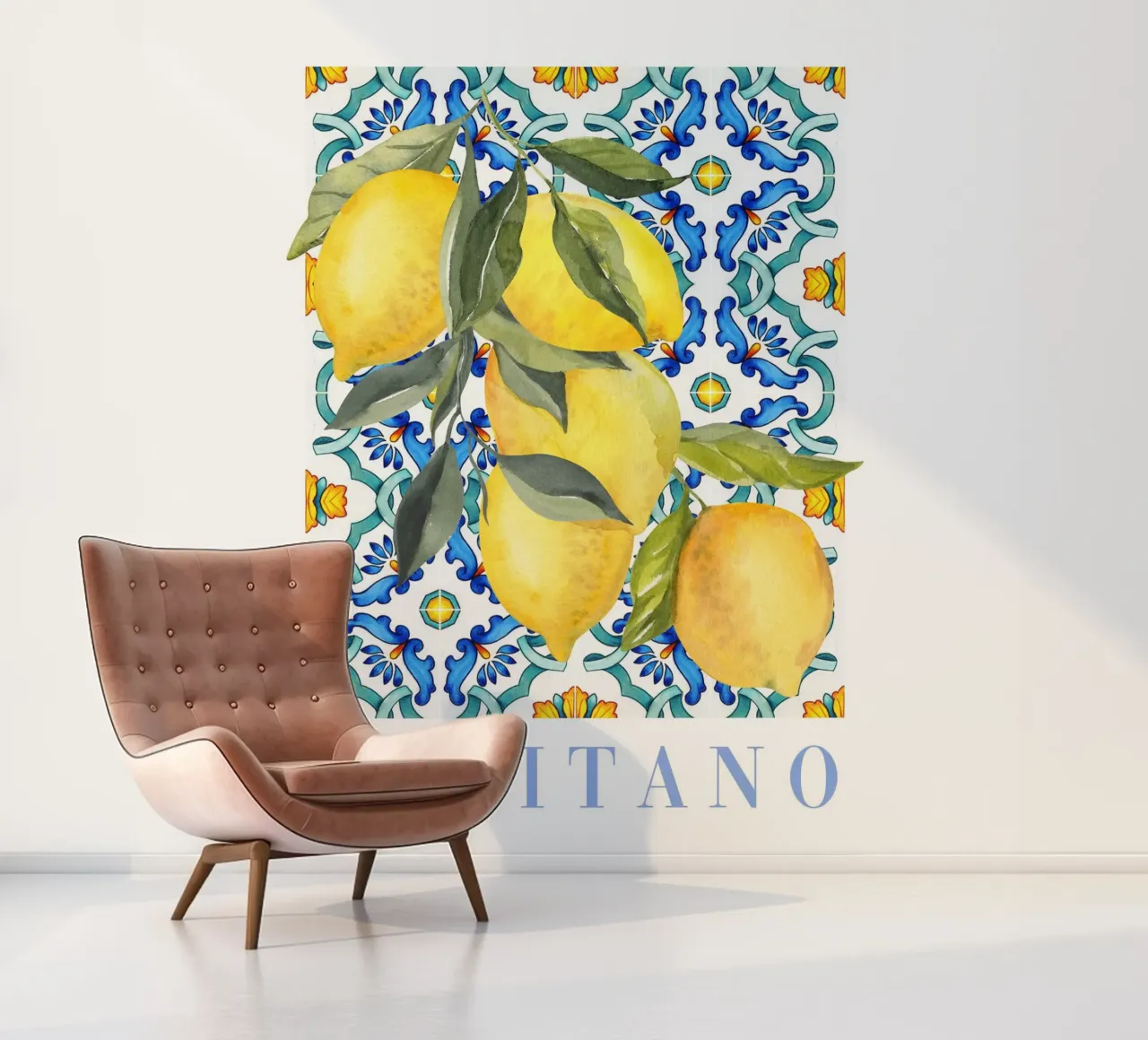 Zitrone Druck, Zitrone Poster, Amalfiküste Wandkunst, Sommer Kunst Fototapete von Bella Studio