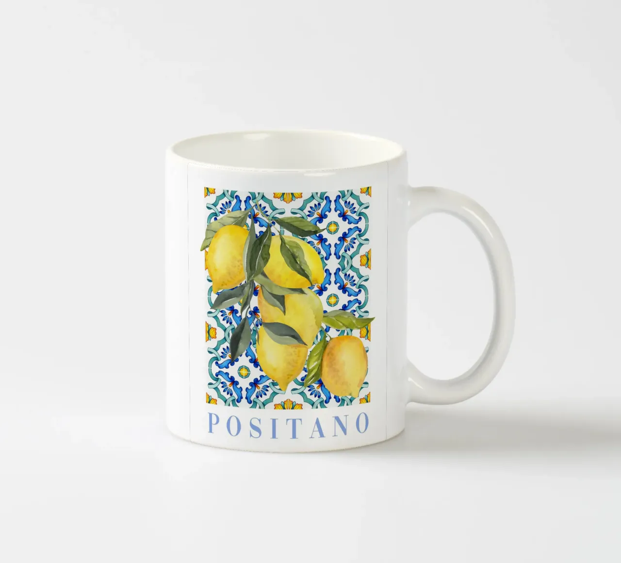 Zitrone Druck, Zitrone Poster, Amalfiküste Wandkunst, Sommer Kunst Keramik Tasse von Bella Studio