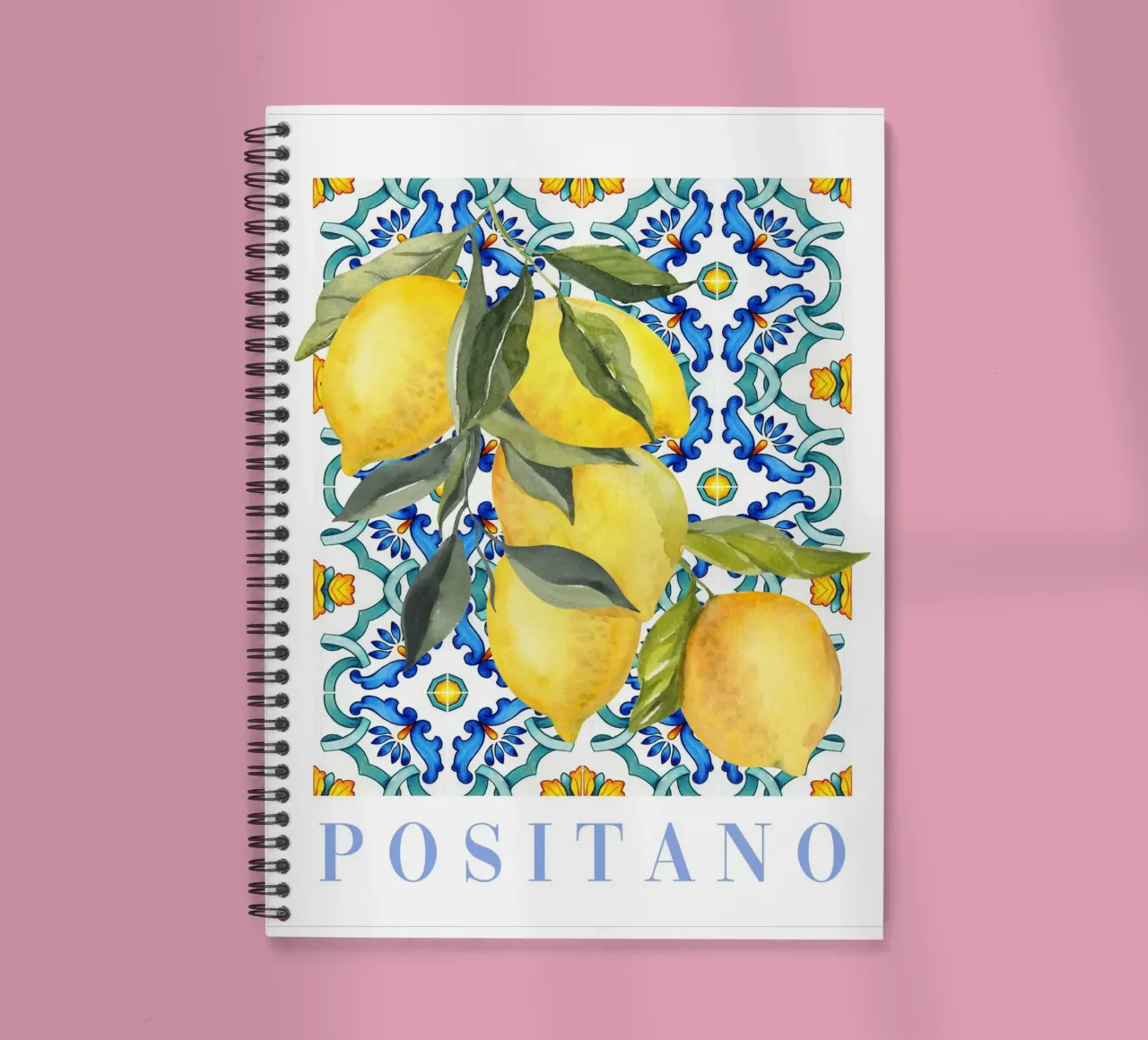 Lemon Print, Lemon Poster, Amalfi Coast Wall Art, Summer Art spiral notebook by Bella Studio