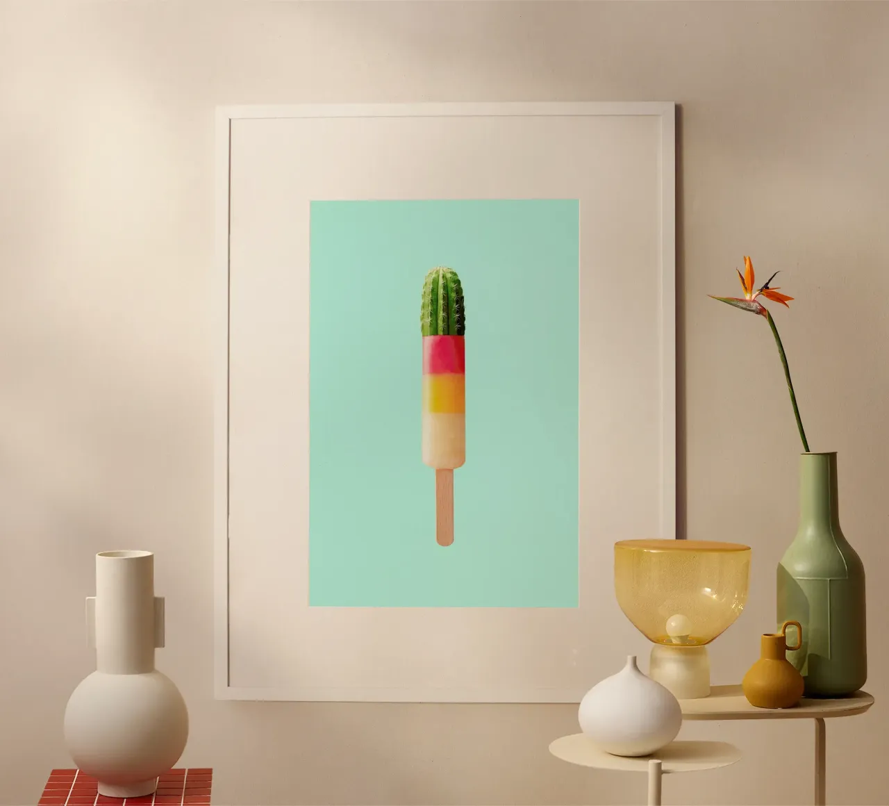 Kaktus-Eis am Stiel Poster mit Aluminium Rahmen von Jonas Loose