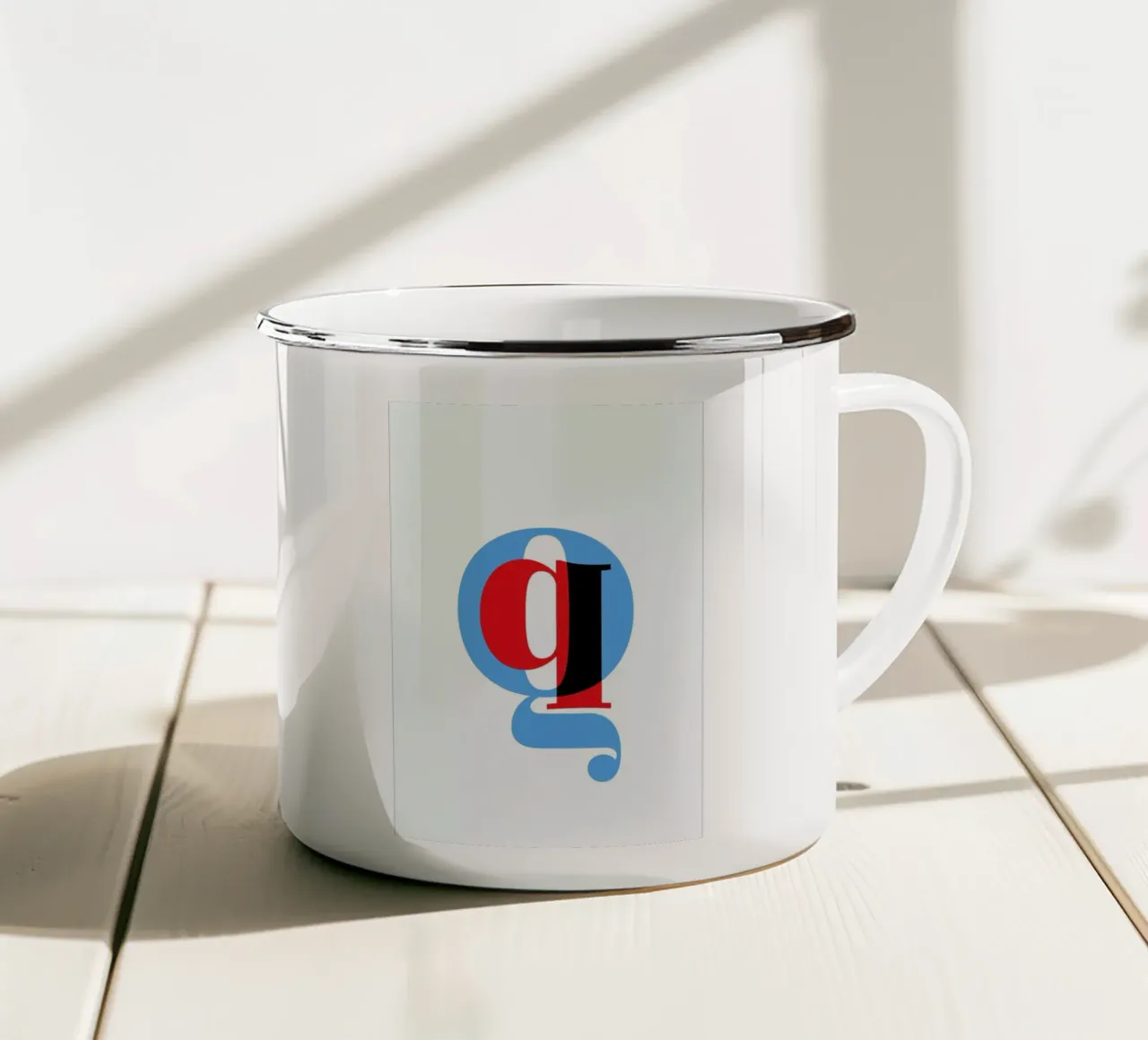 Cyan/Red Q emaille mok van Studio One