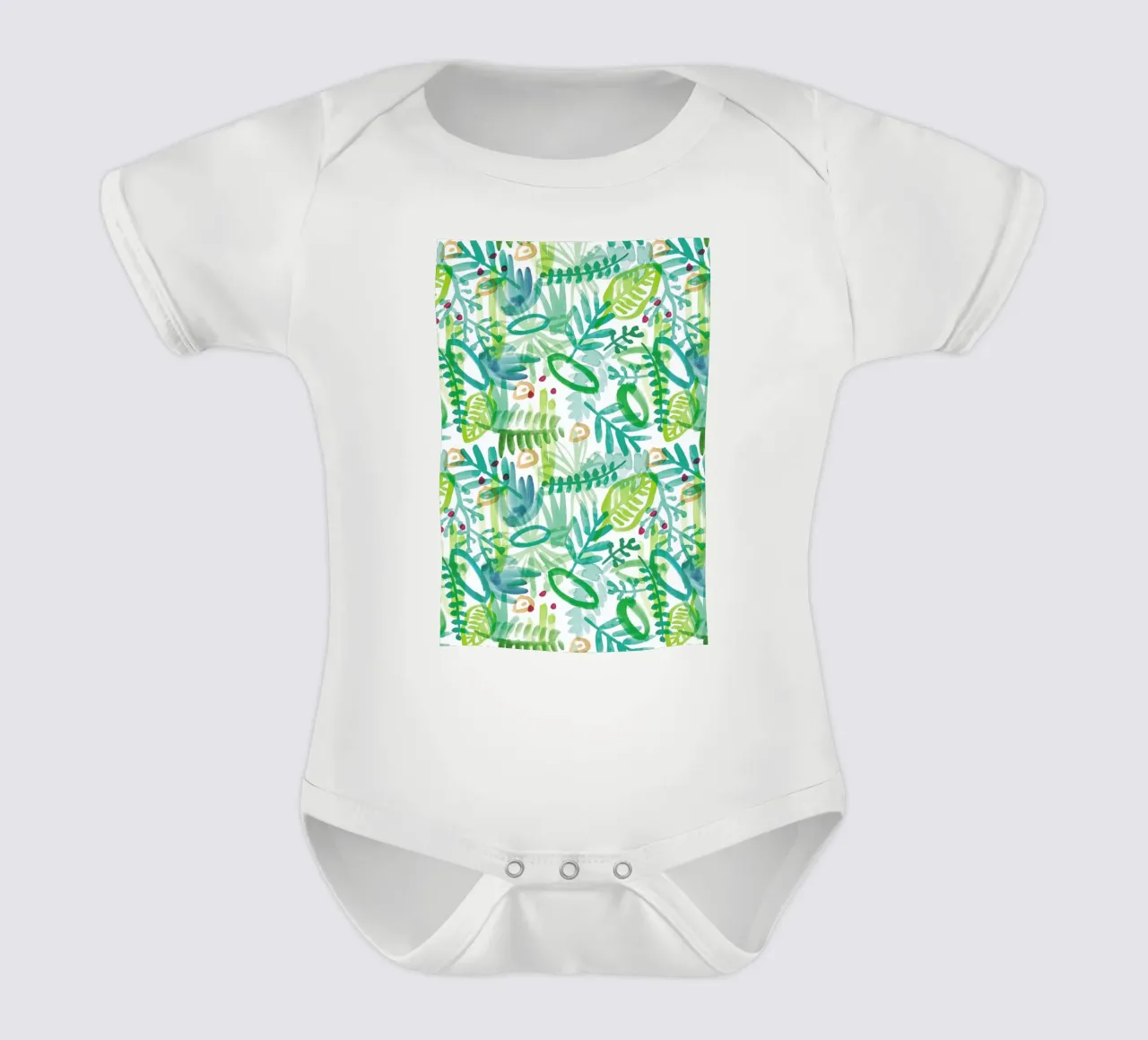 Jungle Pattern short-sleeve baby romper by Farina Kuklinski