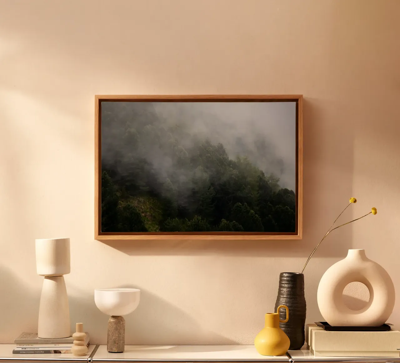 Mist and pines, a spring awakening canvas by karijn_landscapes