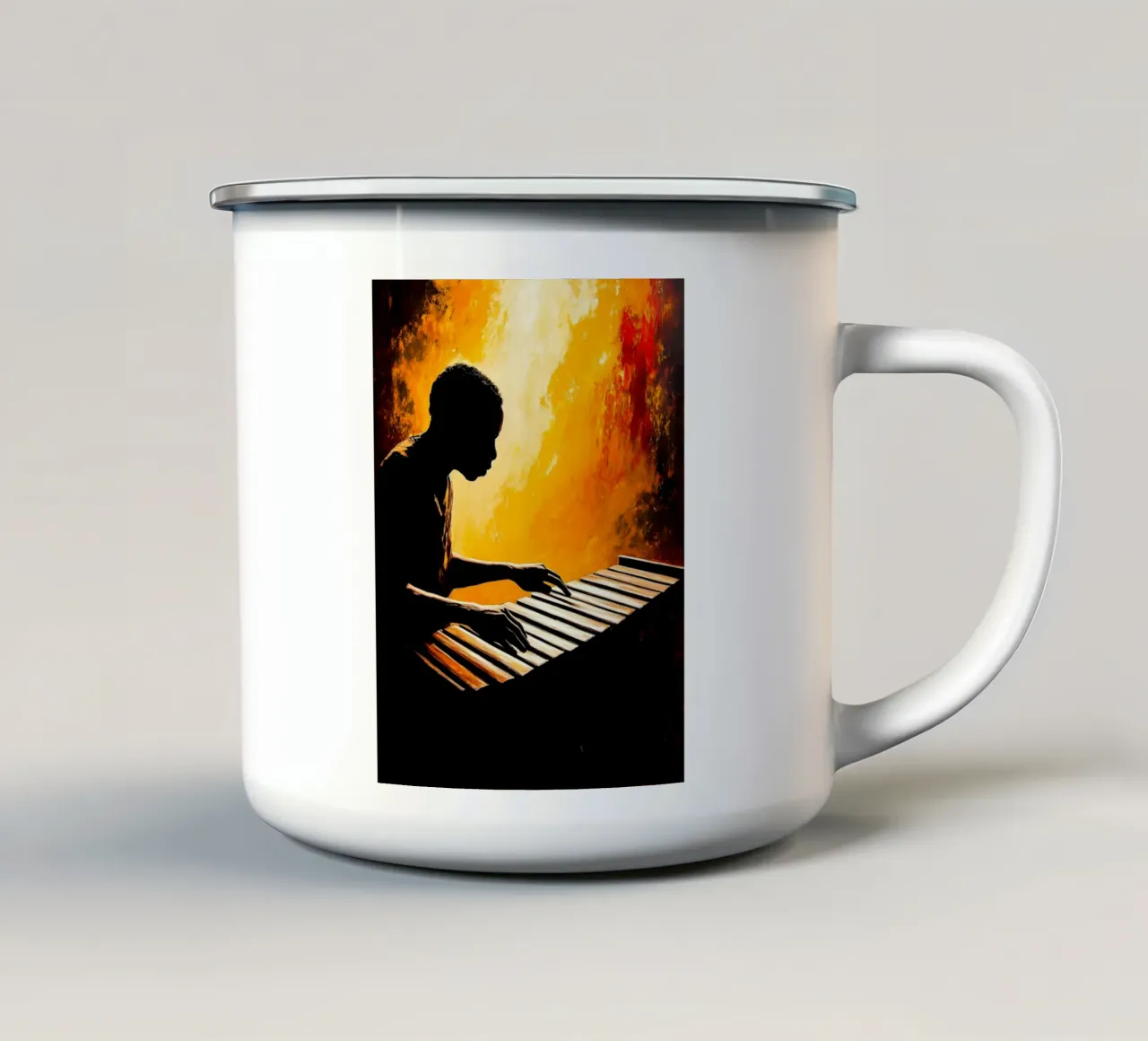 Silhouette di musicista africano tazza in smalto da Musictime