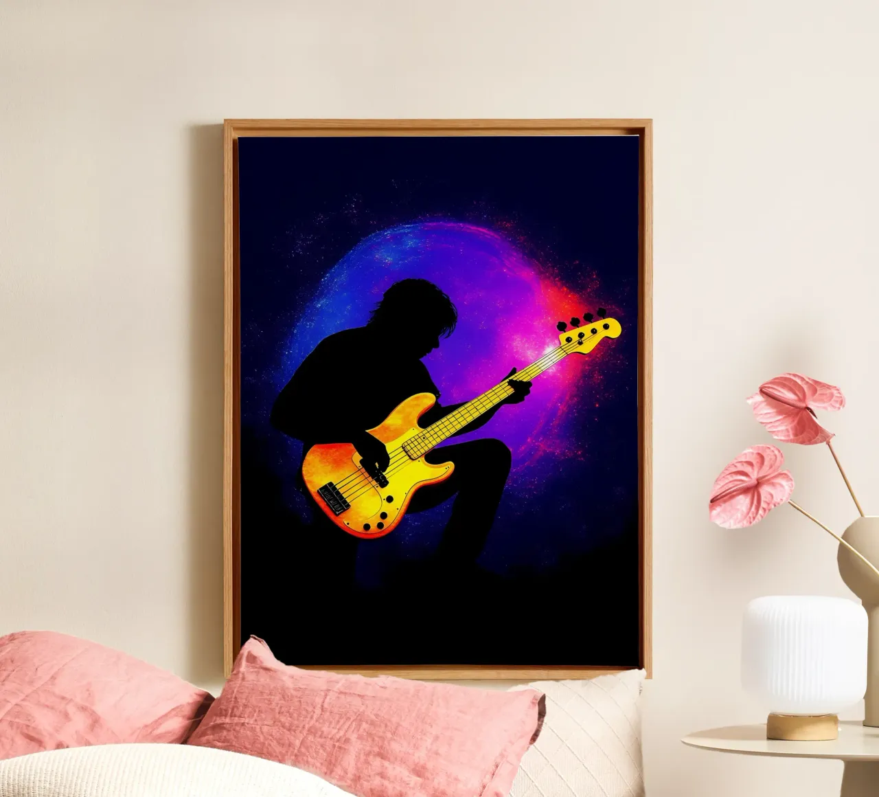 Electric Guitarist Musician Silhouette canvas with Floater frame by Musictime
