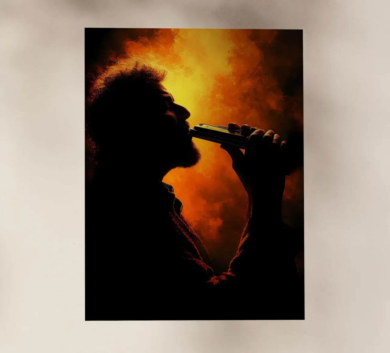 Silhouette di un suonatore di armonica pellicola backlit da Musictime