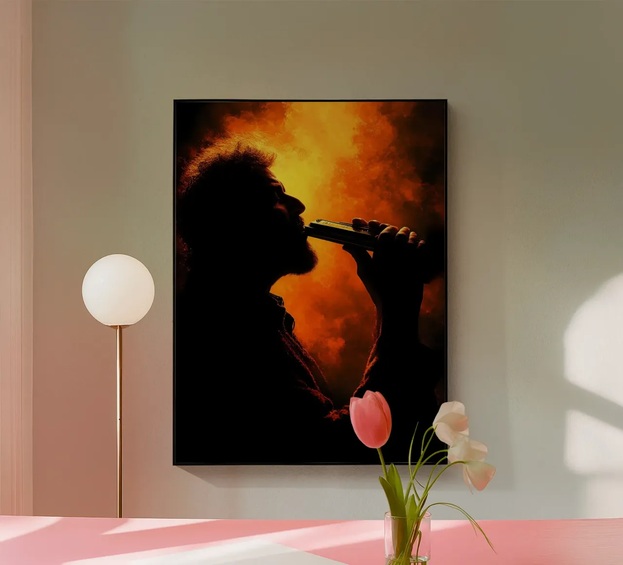 Silhouette di un suonatore di armonica plexiglass da Musictime