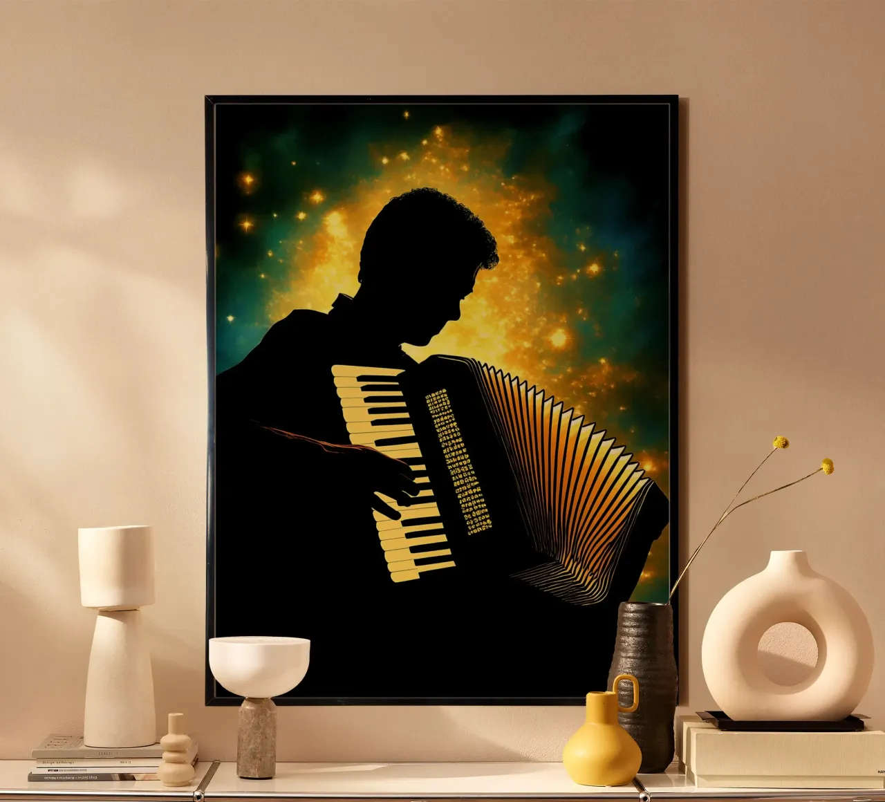 Fisarmonica - Silhouette di musicista poster con telaio in alluminio da Musictime