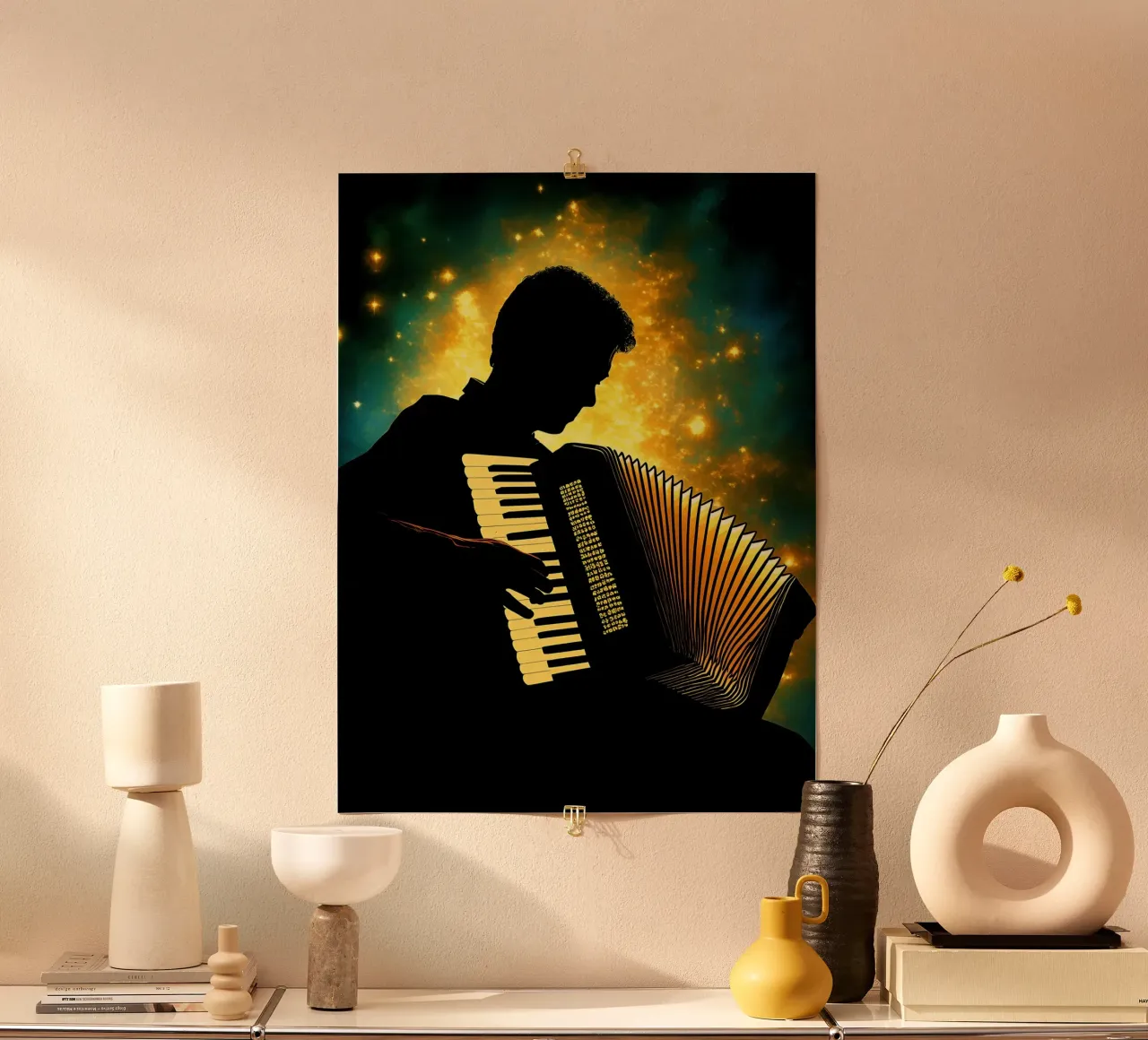 Fisarmonica - Silhouette di musicista poster con telaio in alluminio da Musictime