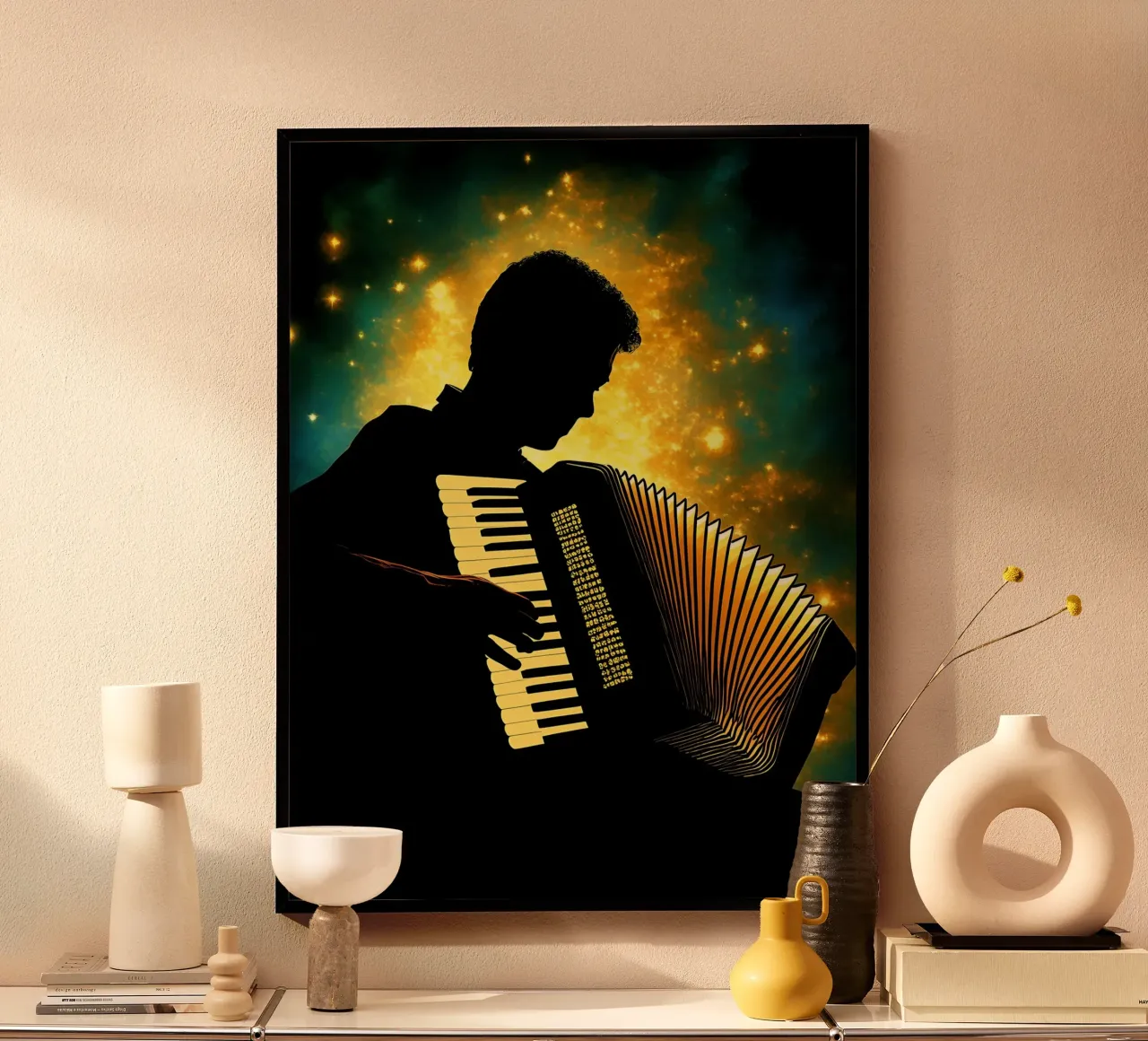 Fisarmonica - Silhouette di musicista poster con telaio in alluminio da Musictime