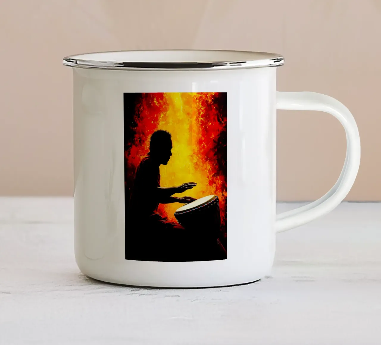 Silhouette di batterista musicista tazza in smalto da Musictime