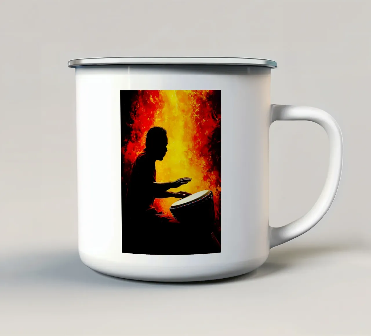 Silhouette di batterista musicista tazza in smalto da Musictime