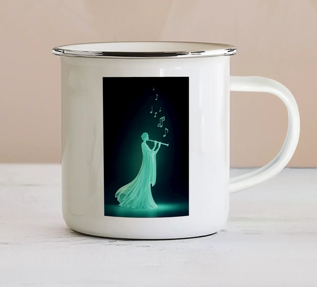 Silhouette di musicista con flauto tazza in smalto da Musictime