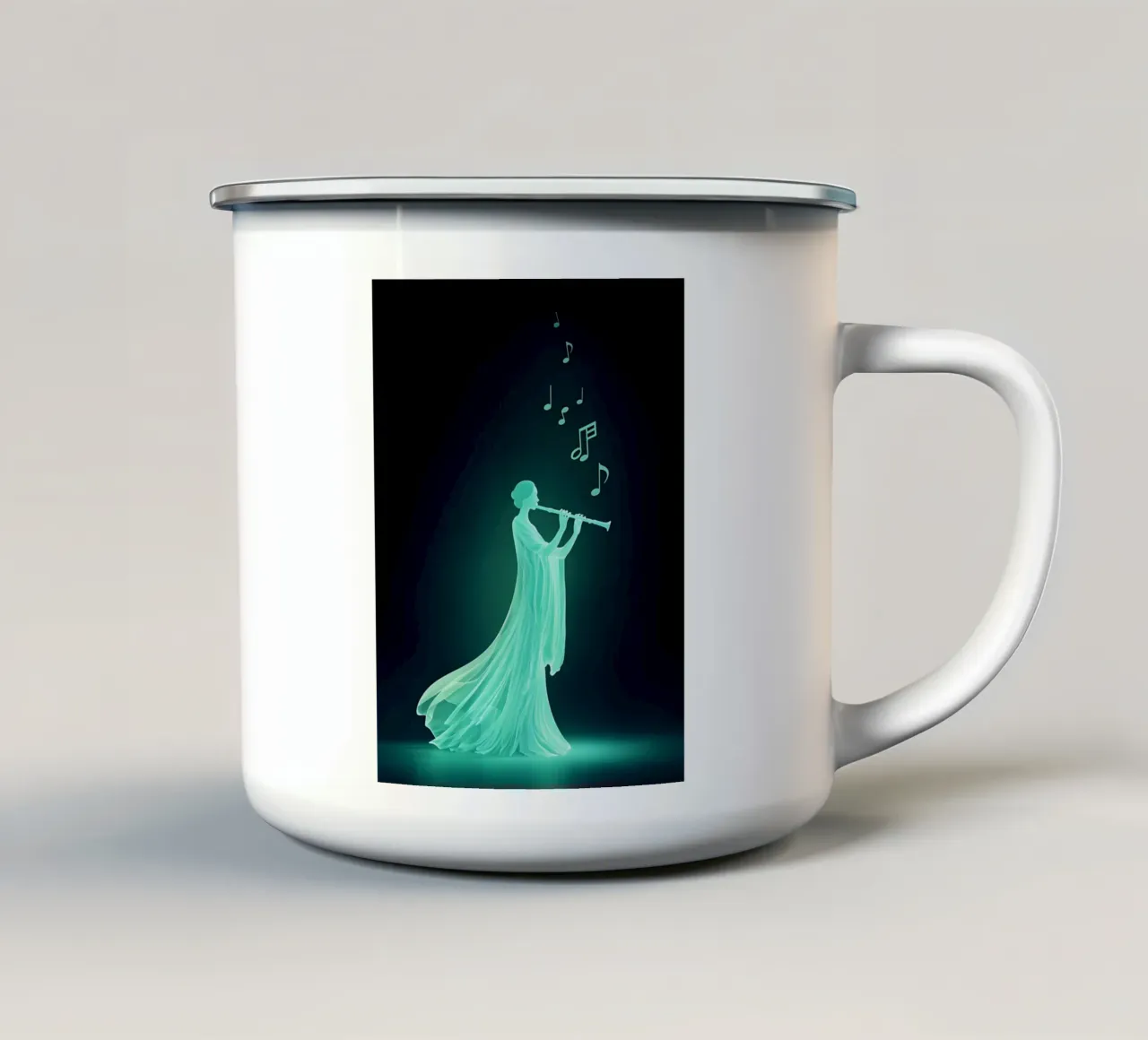Silhouette di musicista con flauto tazza in smalto da Musictime