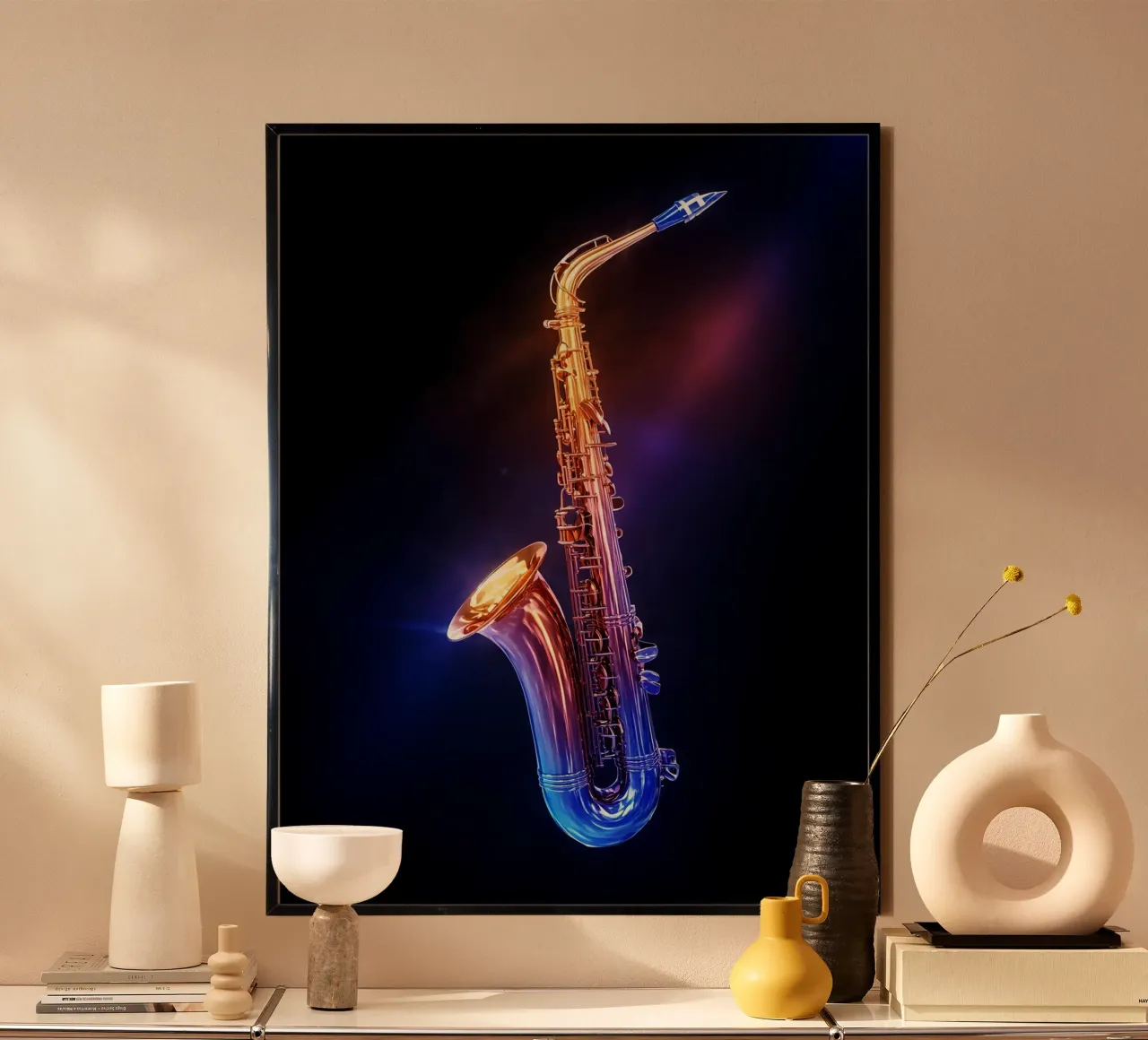 Sassofono - Strumento musicale poster con telaio in legno da Musictime
