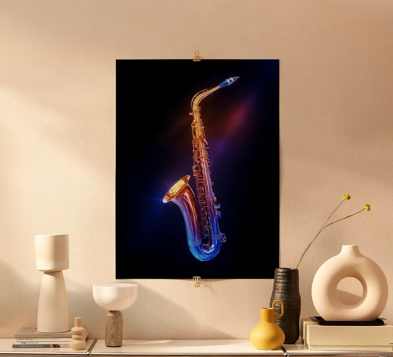 Sassofono - Strumento musicale poster con telaio in legno da Musictime
