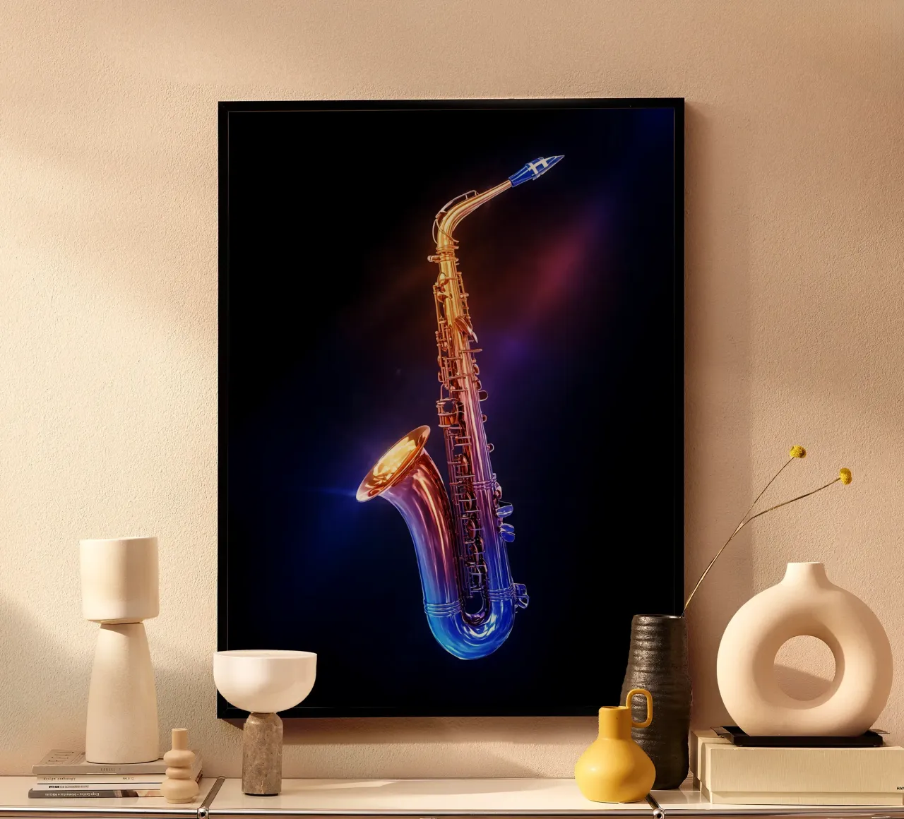 Sassofono - Strumento musicale poster con telaio in legno da Musictime