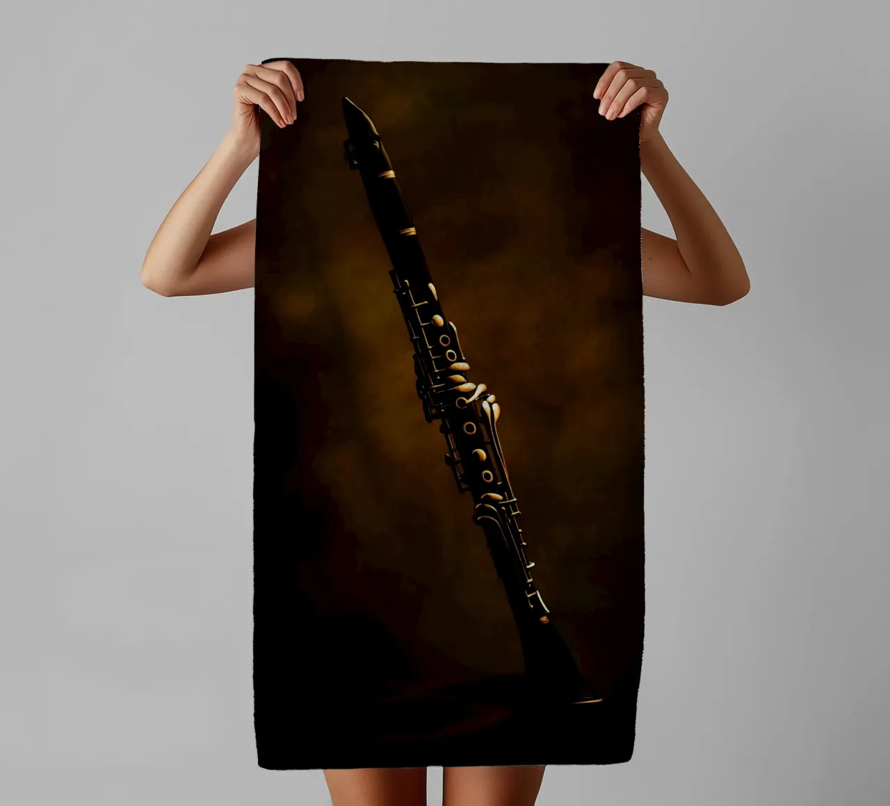 Clarinetto nero - Sagoma di strumento musicale asciugamano da bagno da Musictime