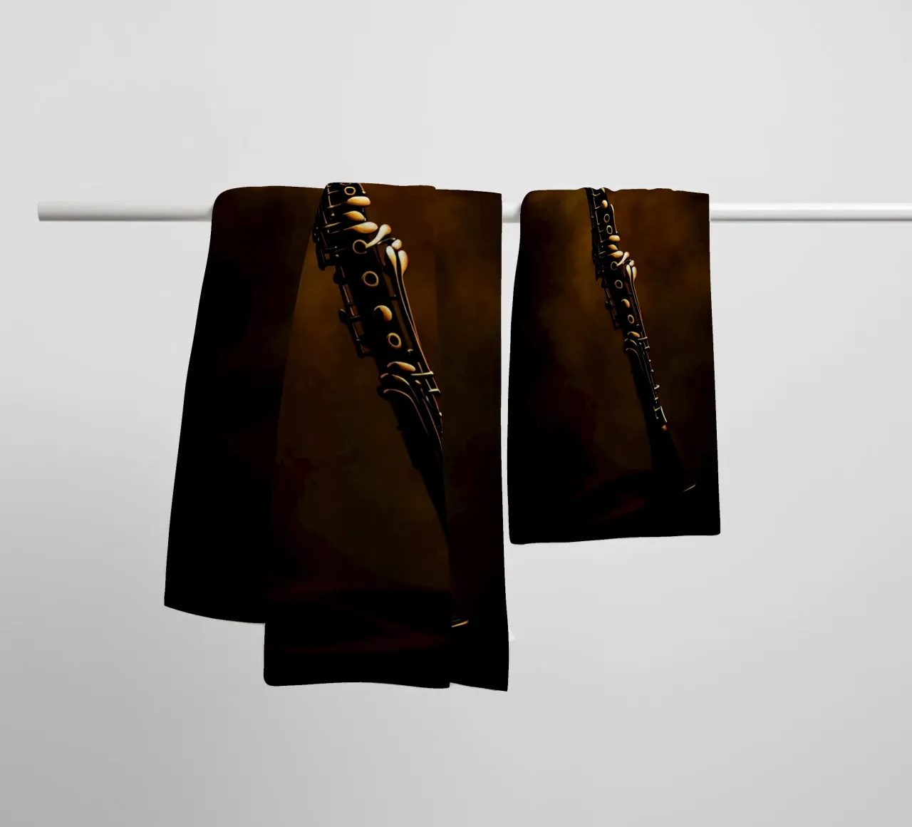 Clarinetto nero - Sagoma di strumento musicale asciugamano da bagno da Musictime