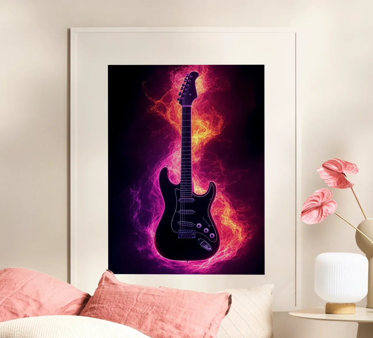 Chitarra elettrica al neon - Strumento musicale poster da Musictime