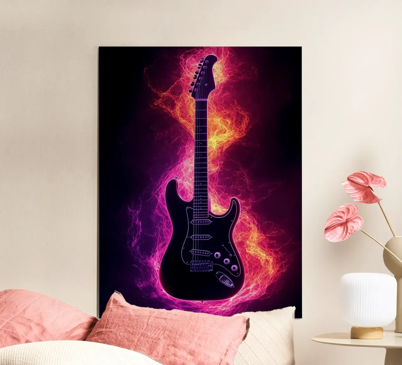Chitarra elettrica al neon - Strumento musicale poster da Musictime