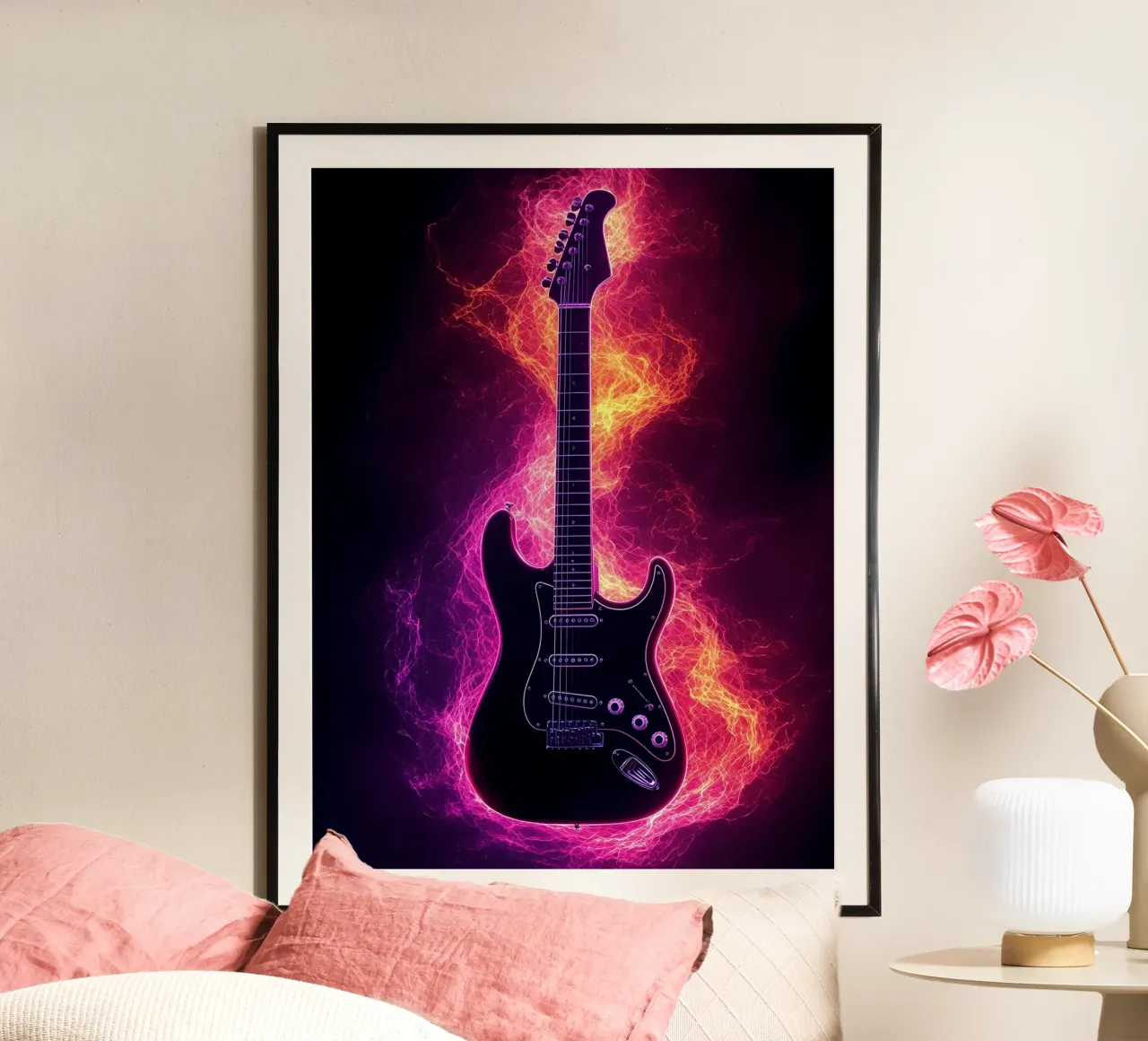Chitarra elettrica al neon - Strumento musicale poster da Musictime