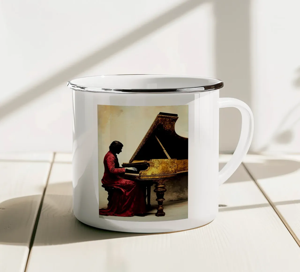 Pianoforte a coda - Silhouette tazza in smalto da Musictime