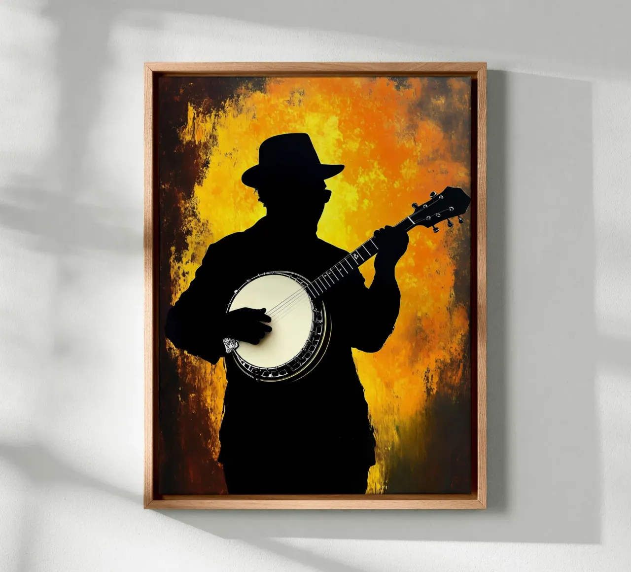 Banjo Player - Musician Silhouette canvas with Floater frame by Musictime