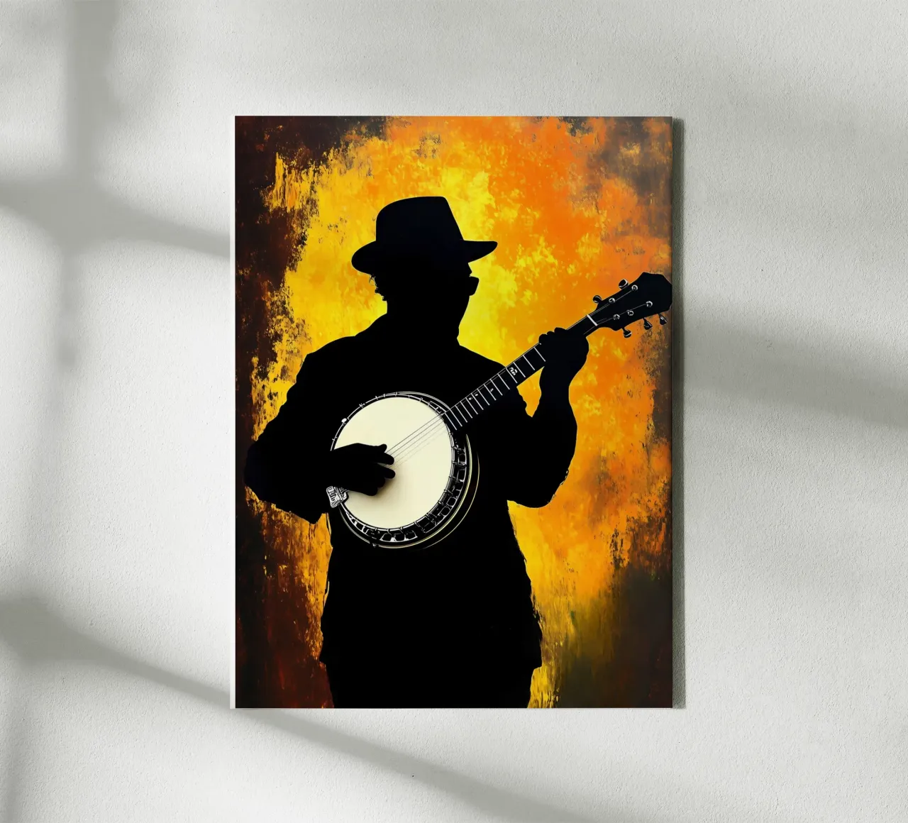 Banjo Player - Musician Silhouette canvas with Floater frame by Musictime