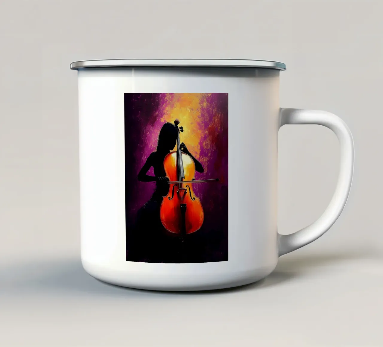 Silhouette di donna violoncellista musicista tazza in smalto da Musictime