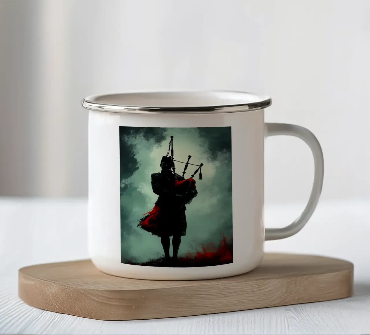 Silhouette di musicista di cornamusa tazza in smalto da Musictime