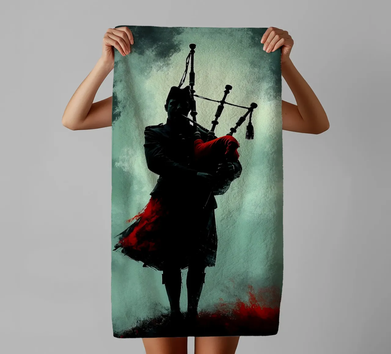 Silhouette di musicista di cornamusa asciugamano da bagno da Musictime