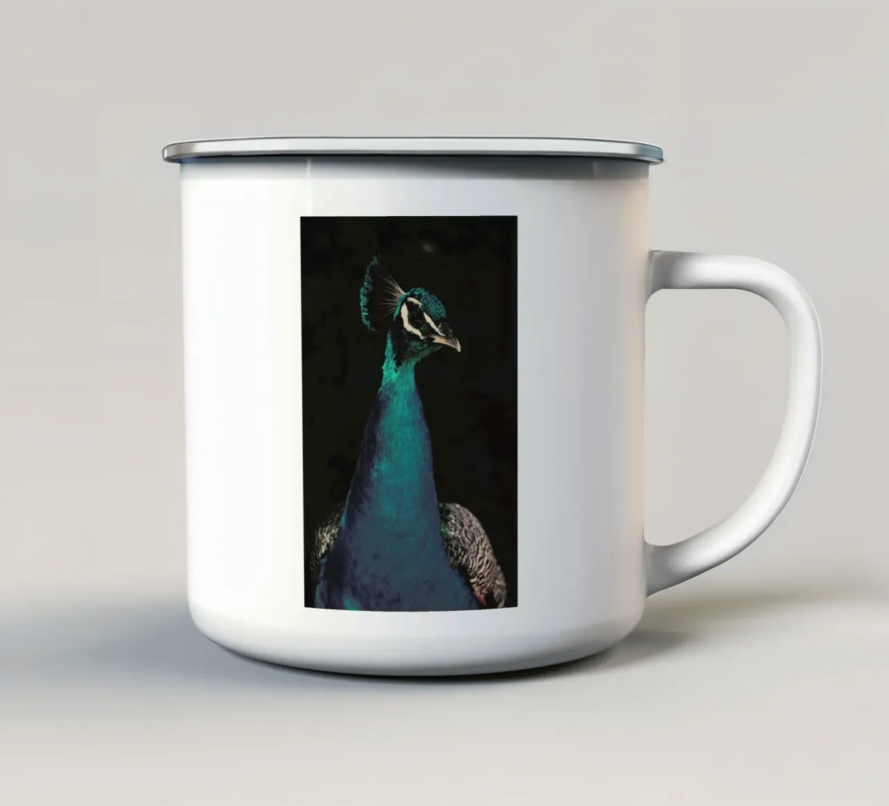 Peacock And Proud tazza in smalto da Ingrid Beddoes