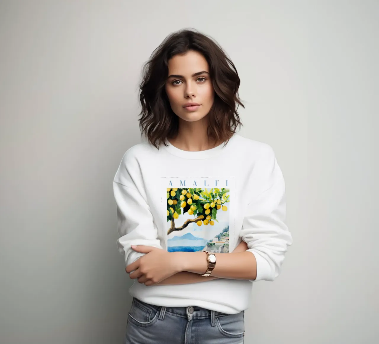 Amalfiküste Zitrone Druck, Zitrone Poster, Italien Poster Sweatshirt von Bella Studio