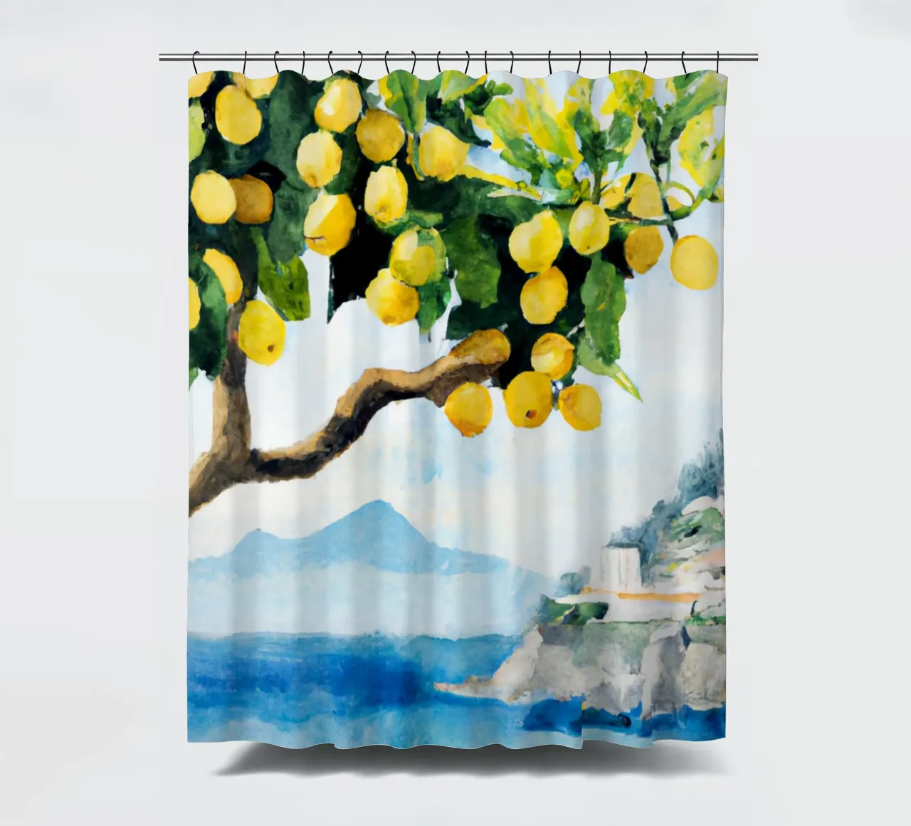 Amalfiküste Zitrone Druck, Zitrone Poster, Italien Poster Duschvorhang von Bella Studio