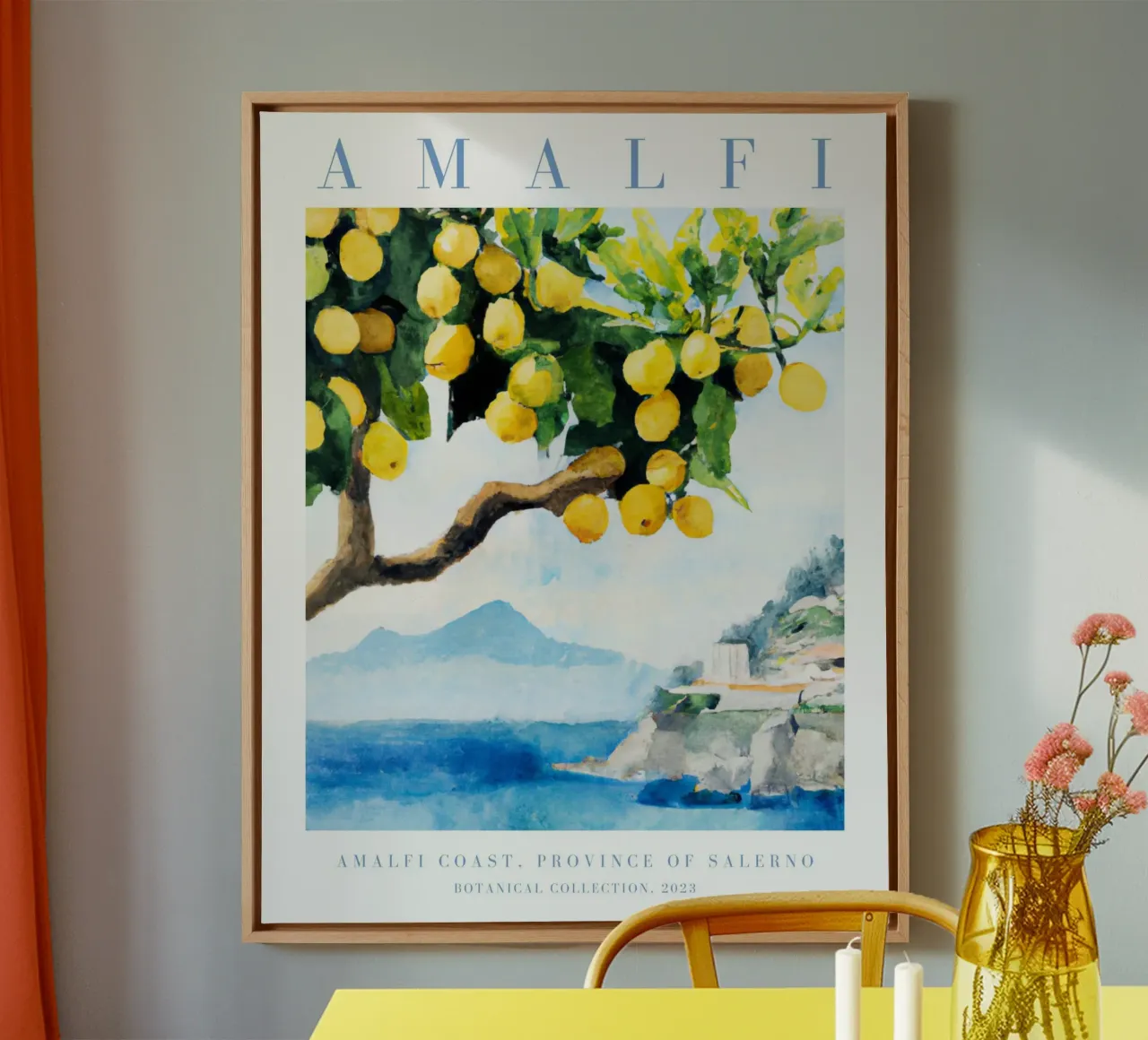 Amalfiküste Zitrone Druck, Zitrone Poster, Italien Poster Leinwand mit Schattenfugenrahmen von Bella Studio