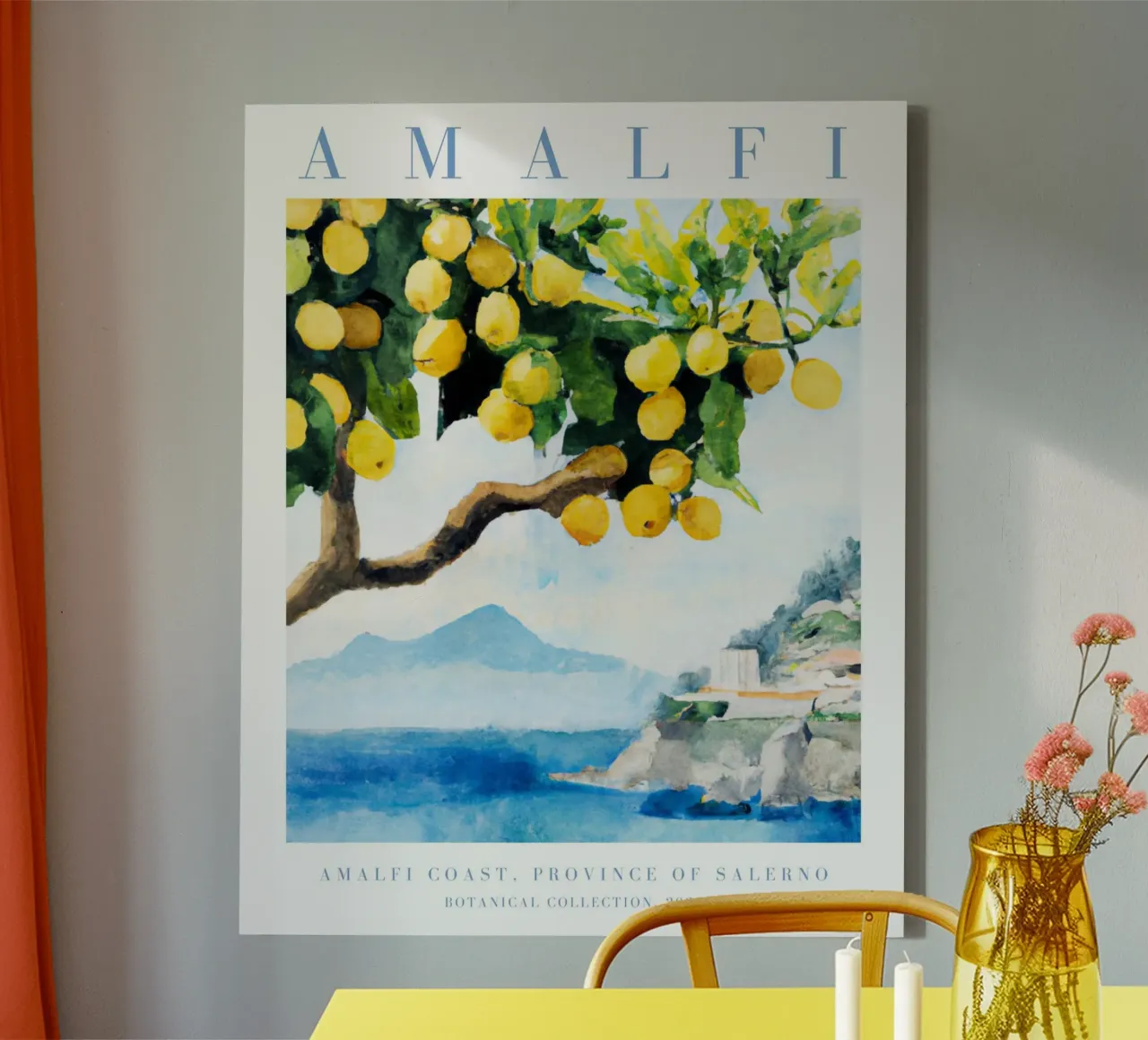Amalfiküste Zitrone Druck, Zitrone Poster, Italien Poster Leinwand mit Schattenfugenrahmen von Bella Studio