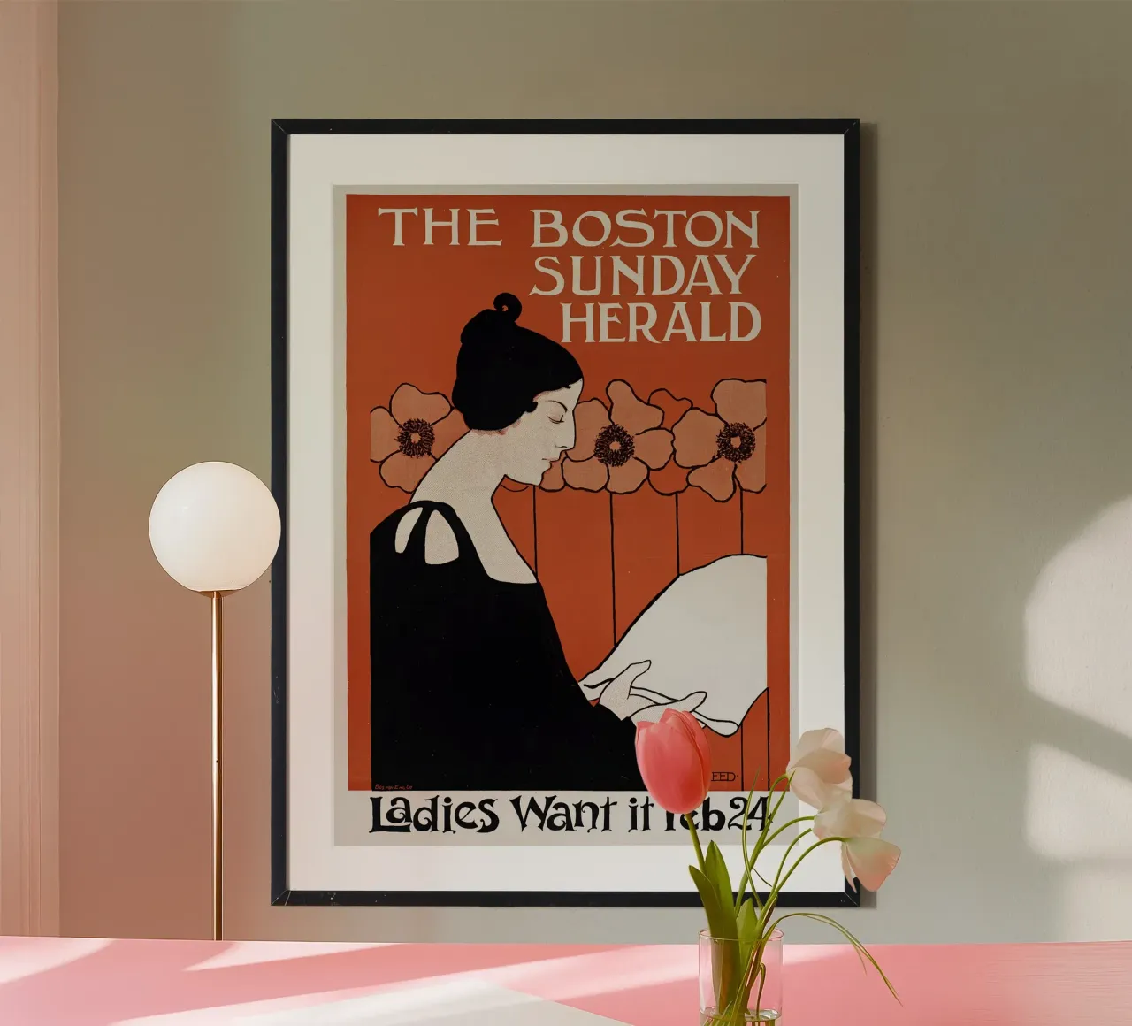 Poster d'epoca, rivista The Boston- Ritratto di donna poster con telaio in plastica da Vintage Gems