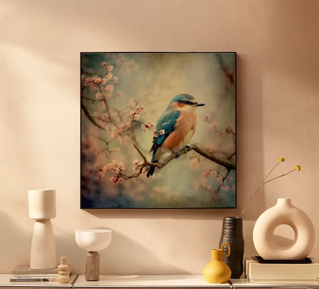 Uccello azzurro sul ramo alluminio dibond da PhotoVibe Decor