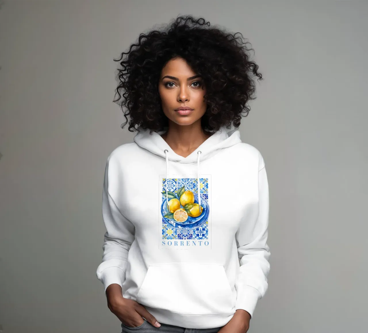 Lemon Blue Tile Poster, Lemon Print, Italy Art Print hoodie by Bella Studio