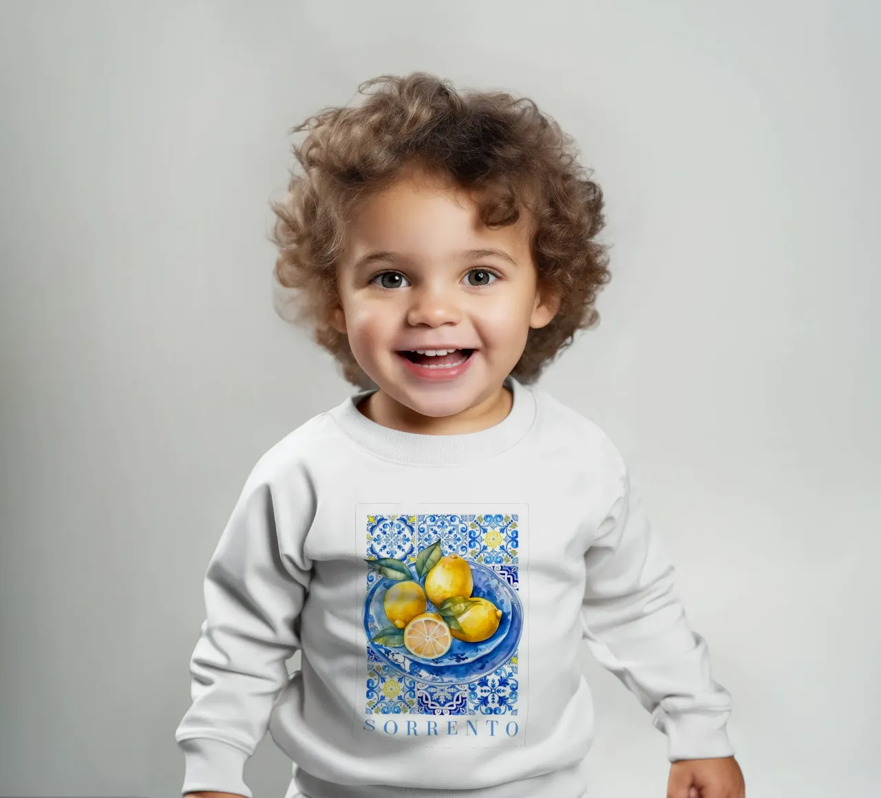 Lemon Blue Tile Poster, Lemon Print, Italy Art Print baby sweatshirt by Bella Studio