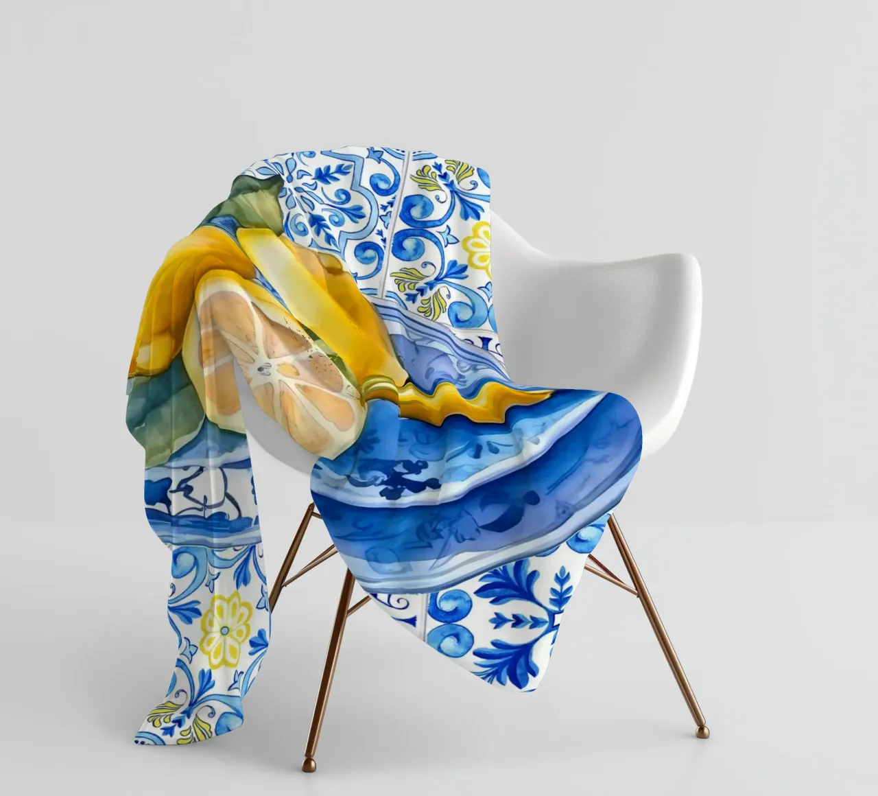 Zitrone Blau Kachel Poster, Zitrone Druck, Italien Kunstdruck Fleecedecke von Bella Studio