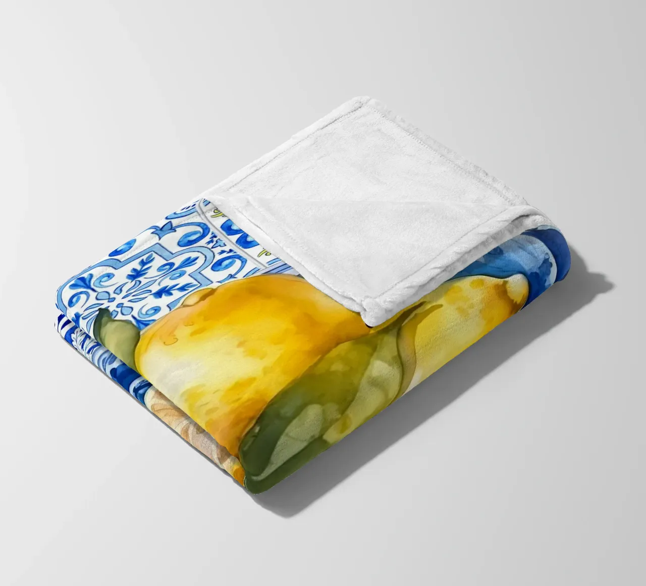 Zitrone Blau Kachel Poster, Zitrone Druck, Italien Kunstdruck Fleecedecke von Bella Studio