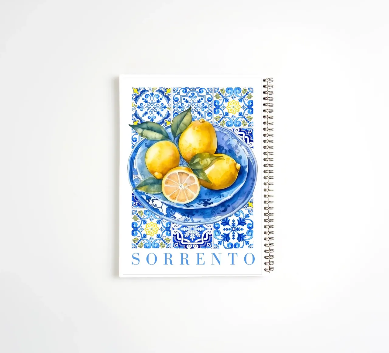 Zitrone Blau Kachel Poster, Zitrone Druck, Italien Kunstdruck Ringbuch von Bella Studio