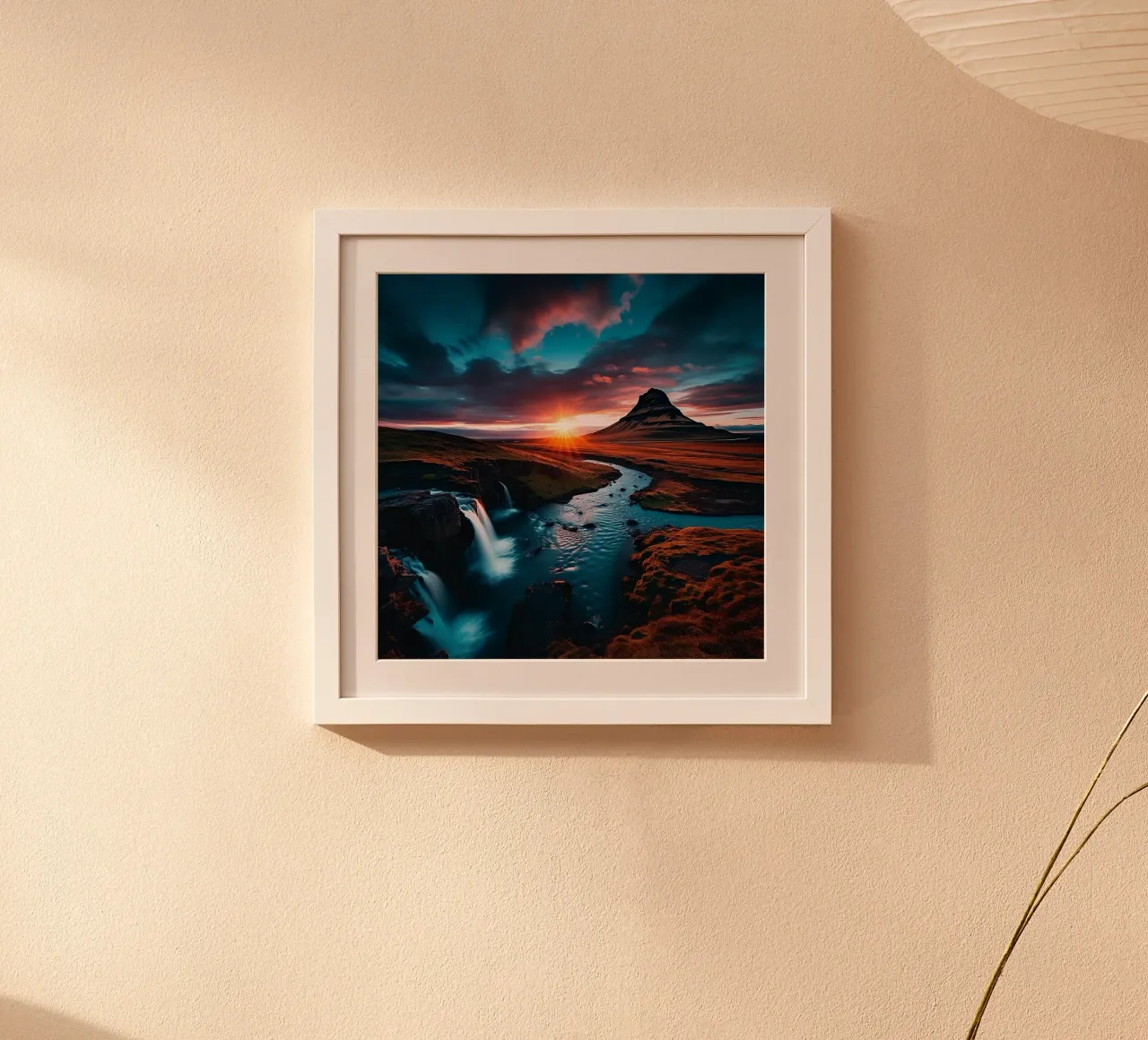 Paesaggio islandese al tramonto poster con telaio in legno da PhotoVibe Decor