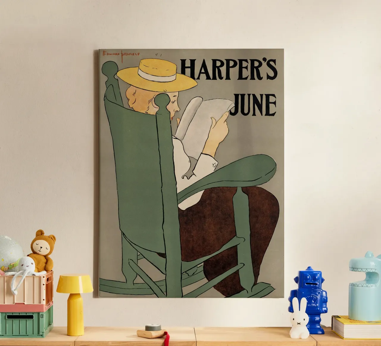 Poster d'epoca, copertina della rivista d'epoca Harper's tela con Cornice a cassetta da Vintage Gems