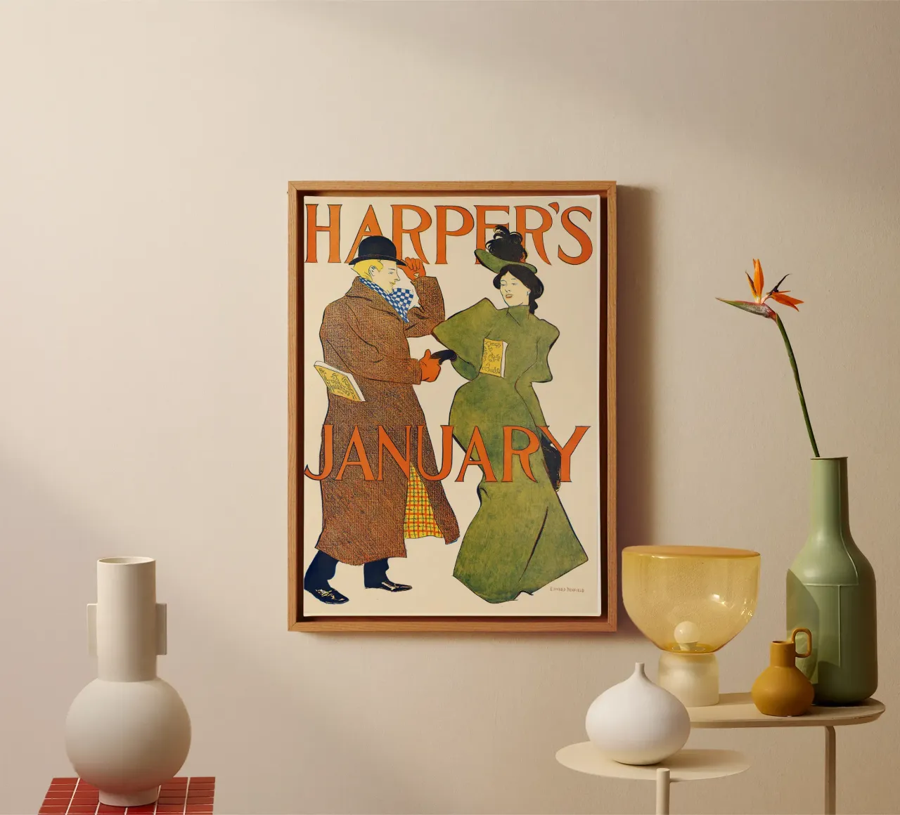Poster d'epoca, copertina di rivista d'epoca, Harper's tela con Cornice a cassetta da Vintage Gems