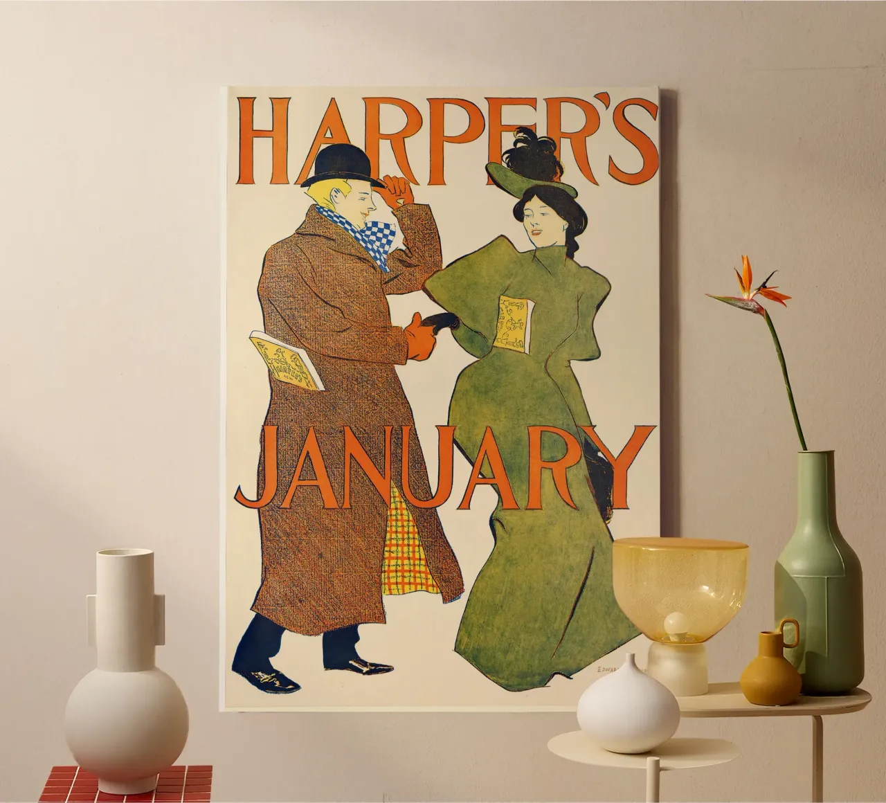 Poster d'epoca, copertina di rivista d'epoca, Harper's tela con Cornice a cassetta da Vintage Gems