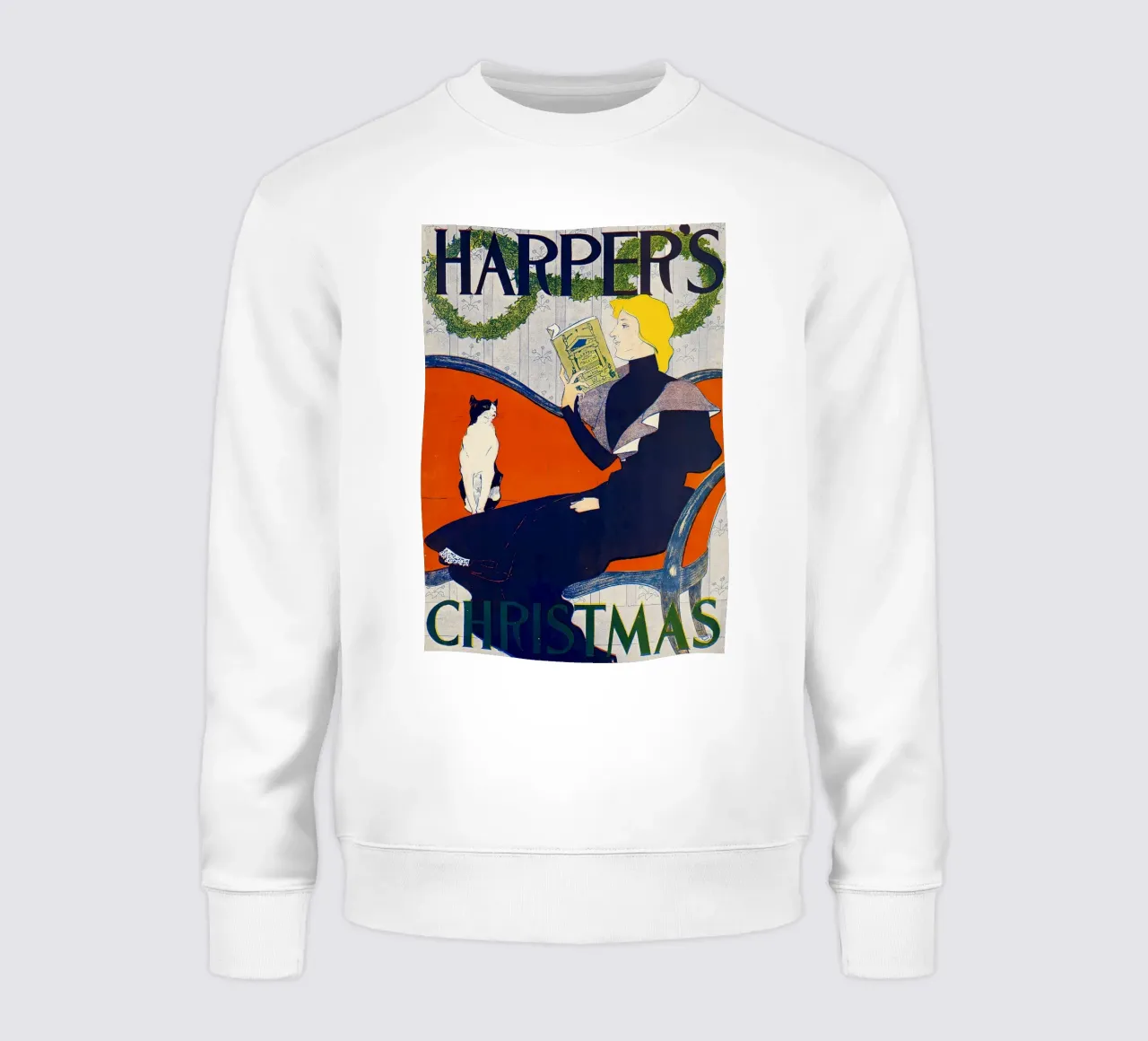 Vintage Poster Vintage Magazine Cover, Harper's, Man and cat sweatshirt by Vintage Gems