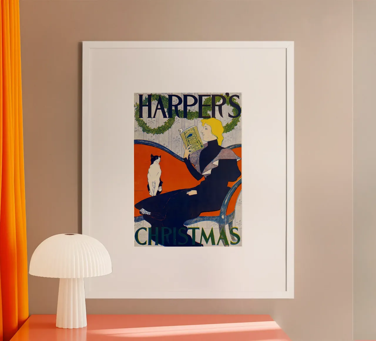 Poster d'epoca Copertina di rivista d'epoca, Harper's, Uomo e gatto poster con telaio in legno da Vintage Gems